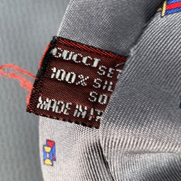 GUCCI Vintage Slate Grey Red Horsebit Diagonal Stripe Silk Tie - Picture 5 of 5